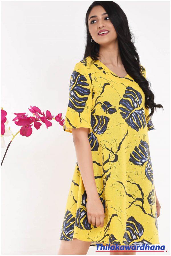 TW10482.1-Leaf-Printed-Linen-Shift-Dress-Thilakawardhana-Sri-Lanka