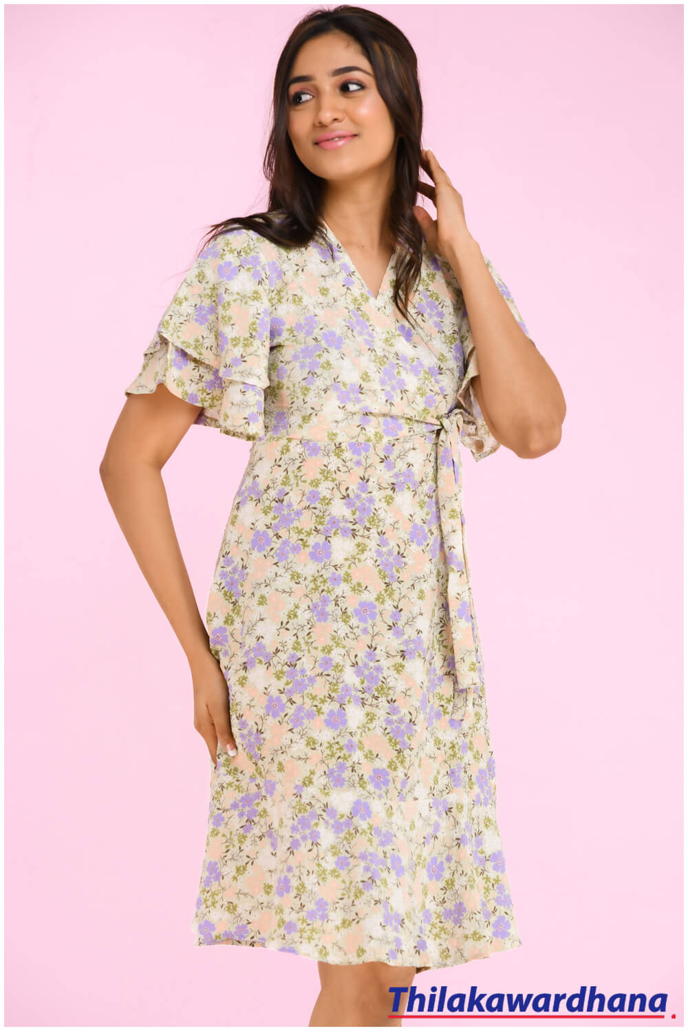 Thilakawardhana | Layered Sleeve Overlapped Printed Dress 6378