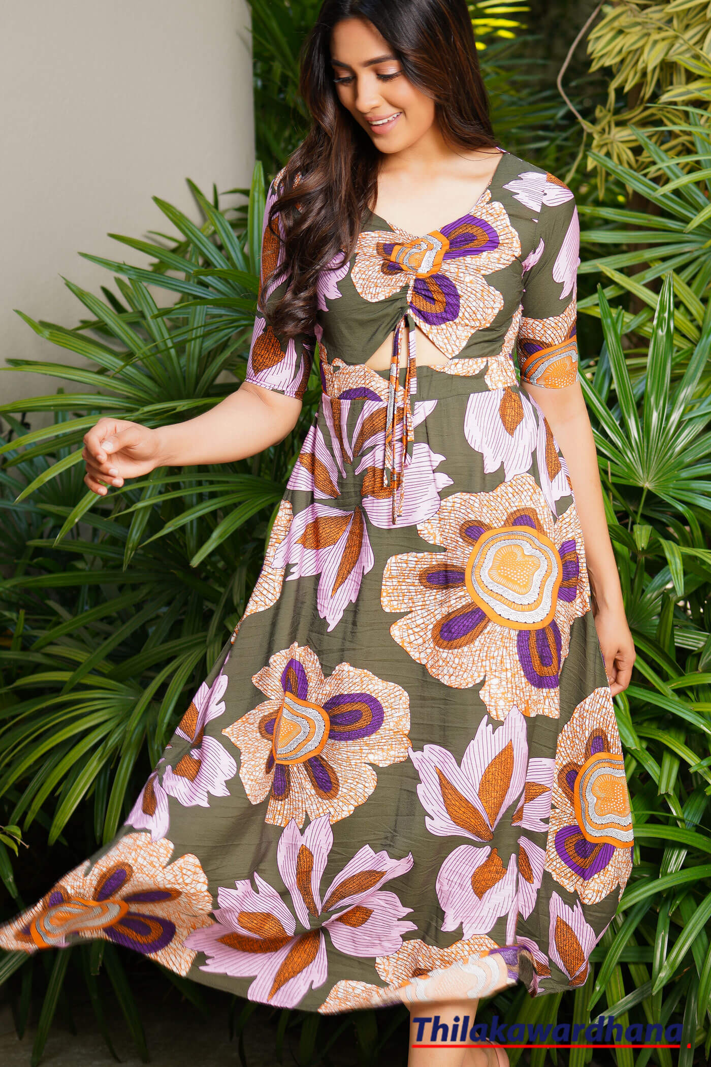 Front Rouched Printed Dress – Thilakawardhana