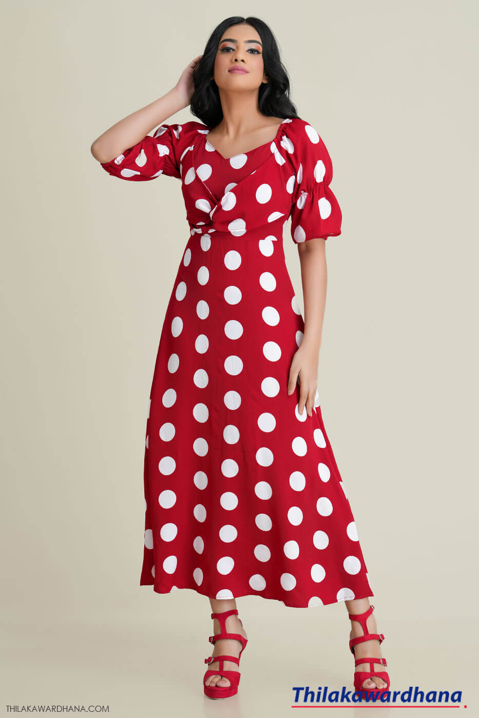 Polka Dot Balloon Sleeve Maxi Dress – Thilakawardhana