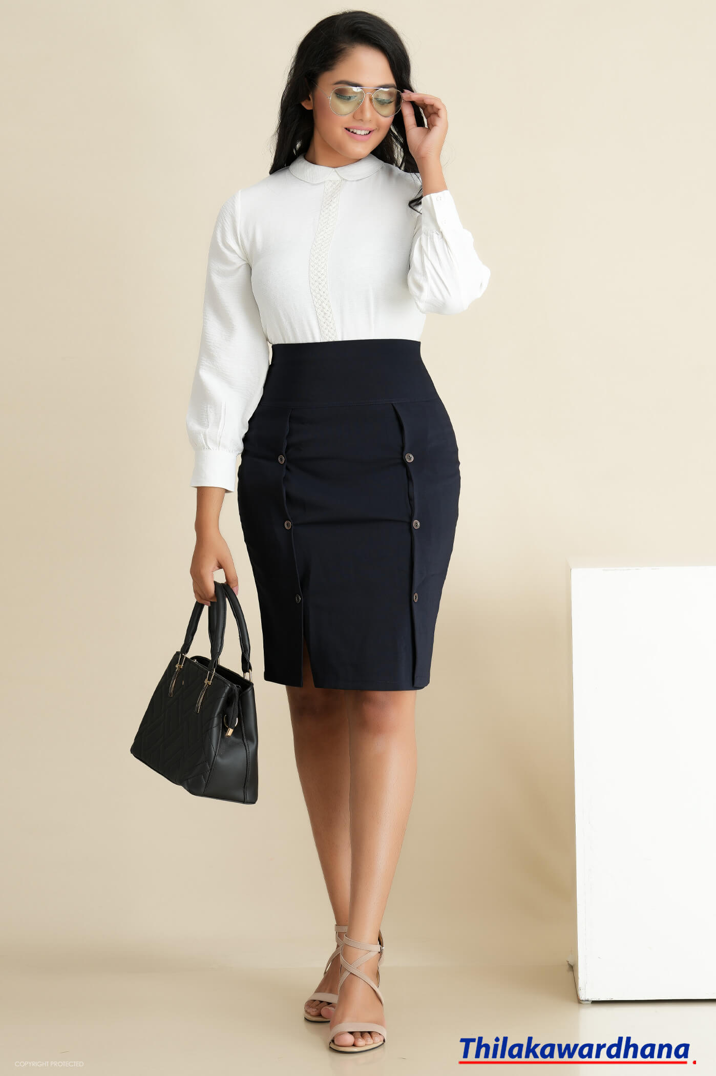 Button Detailed Workwear Skirt – Thilakawardhana