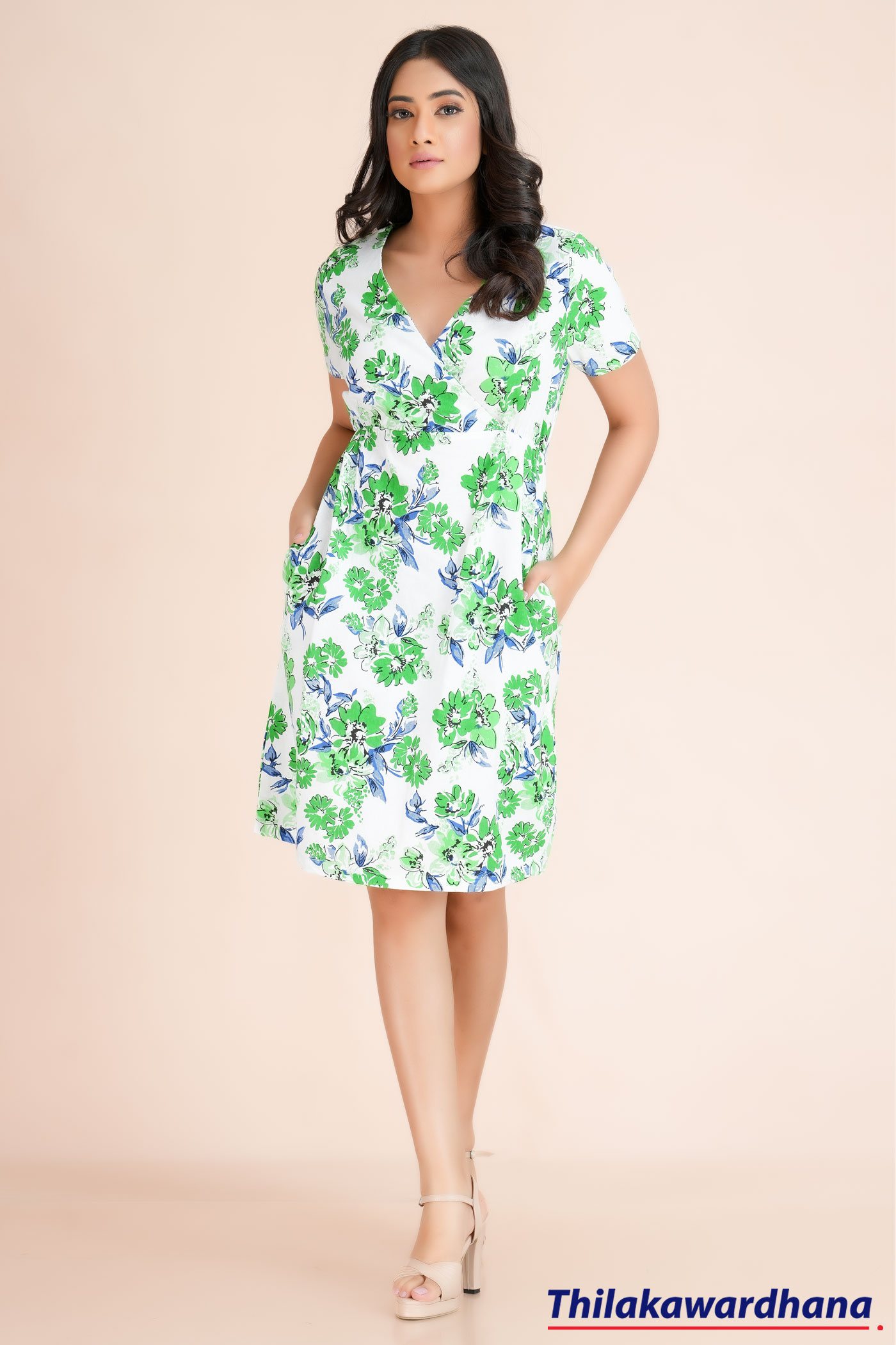Front Overlapped Printed Linen Dress – Thilakawardhana