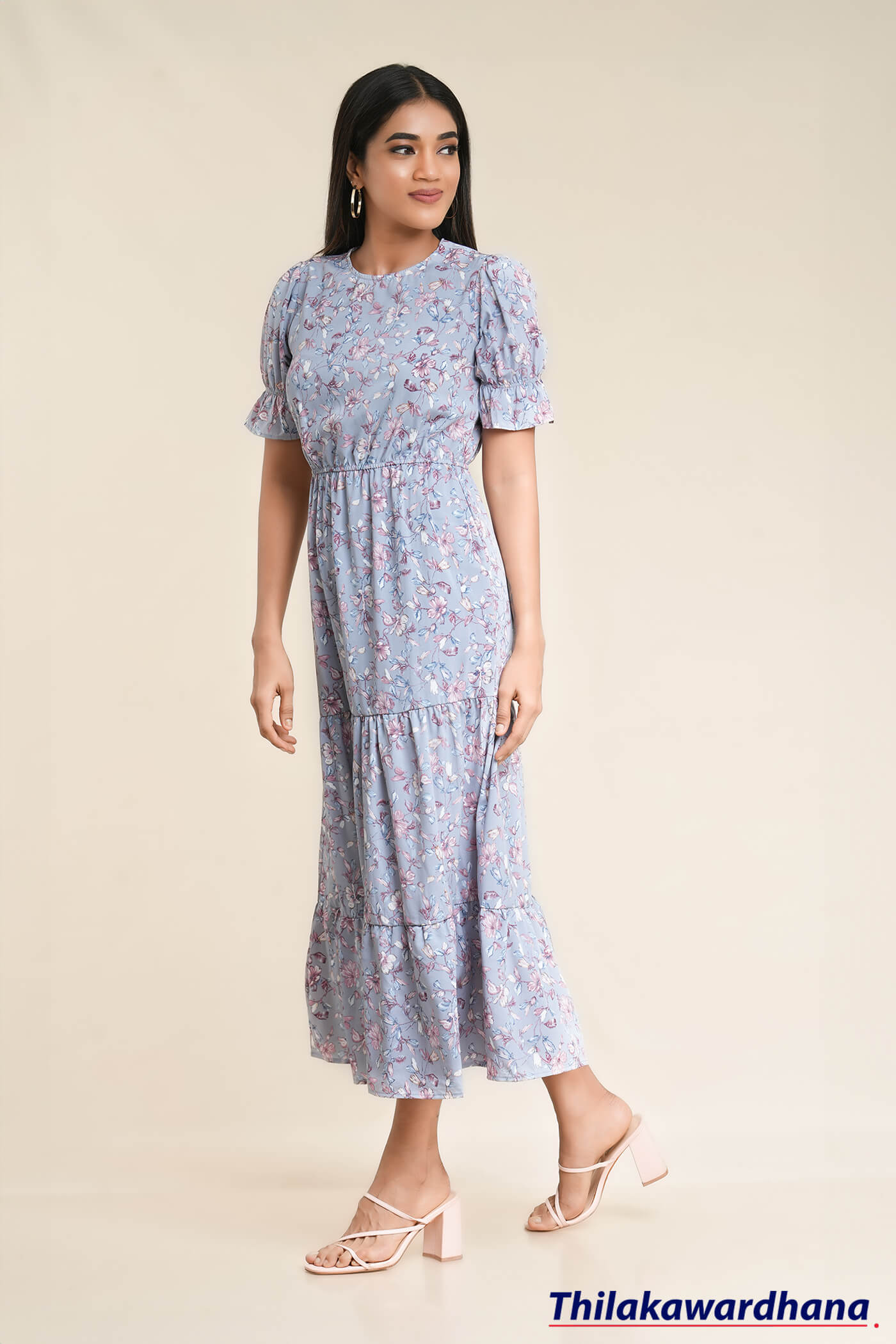 Aura Short Sleeve Layered Printed Dress – Thilakawardhana