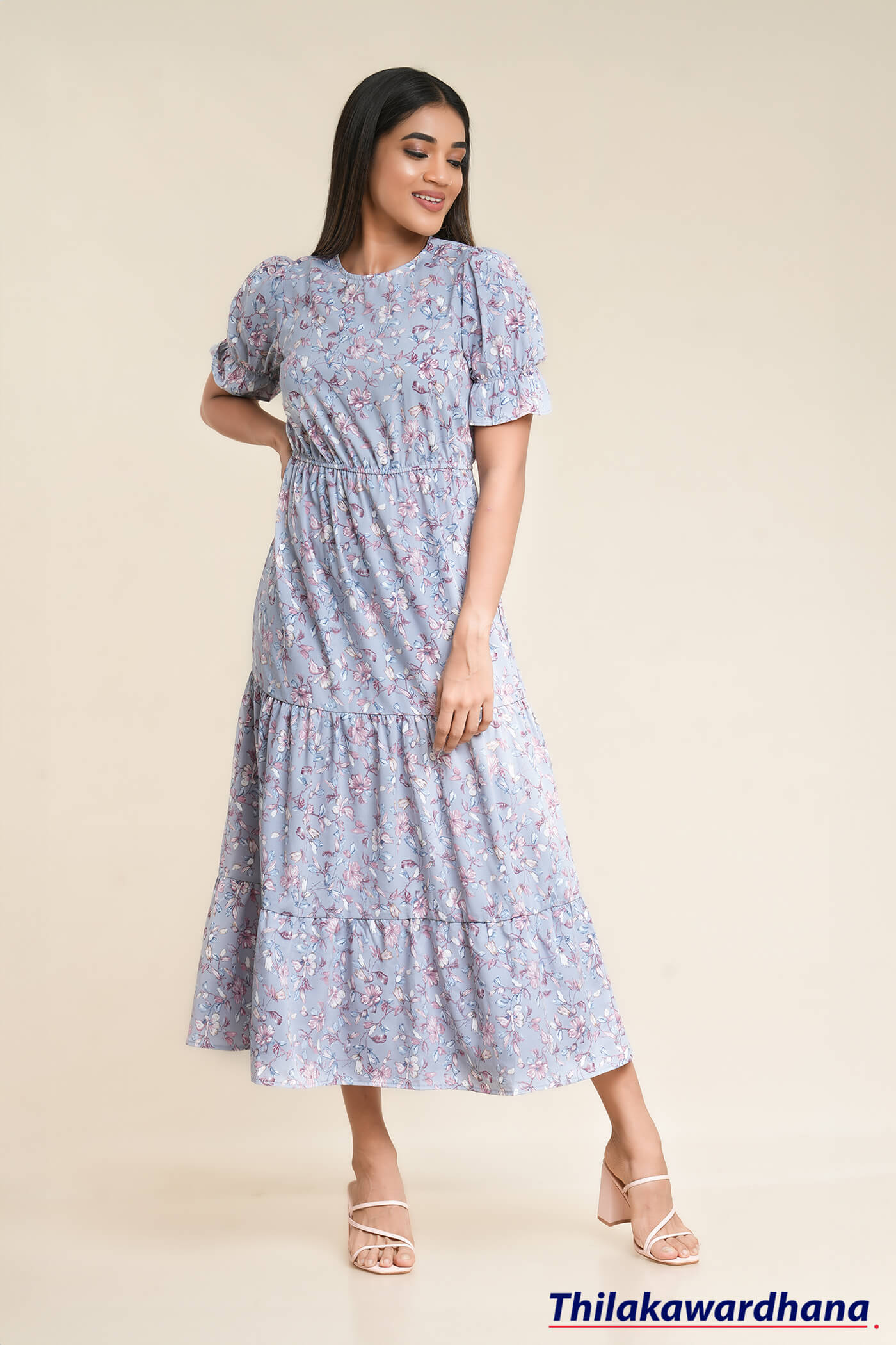 Aura Short Sleeve Layered Printed Dress – Thilakawardhana