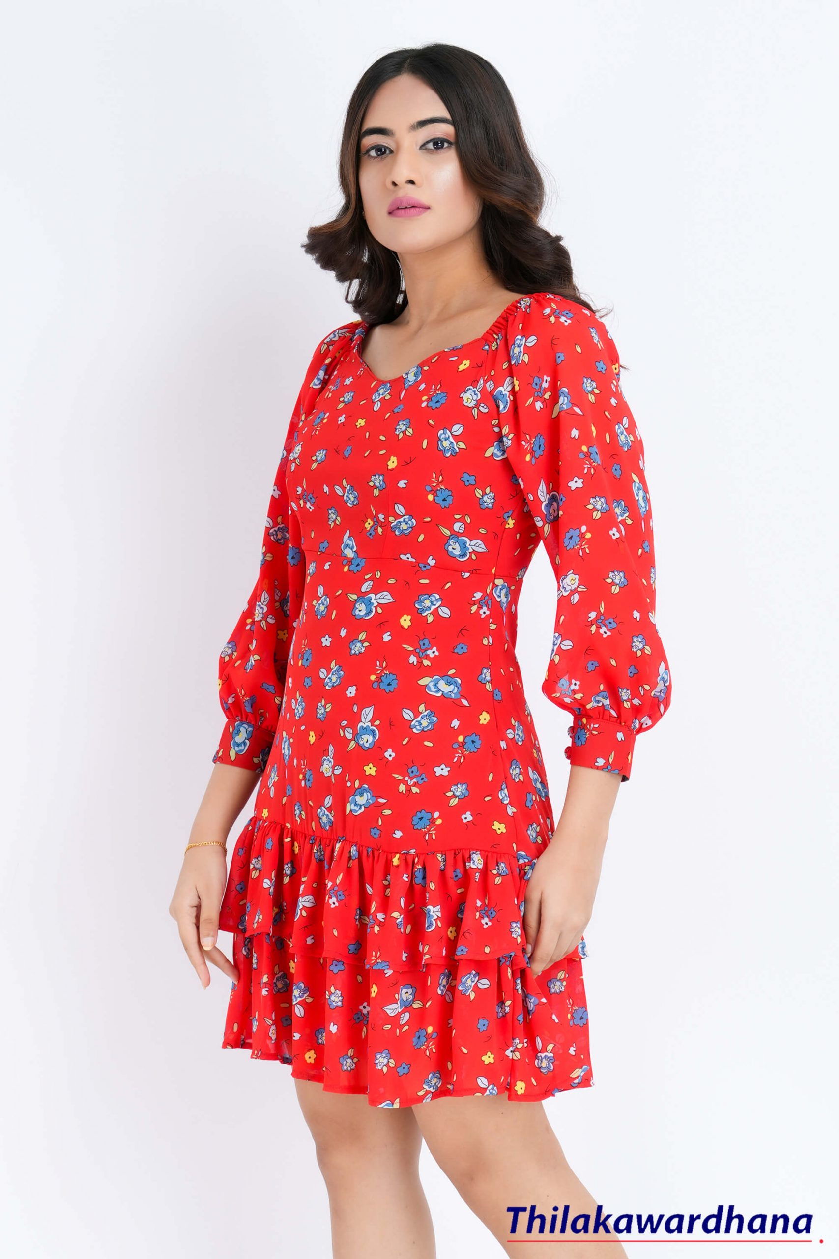 Aura Layered Hem Printed Dress – Thilakawardhana